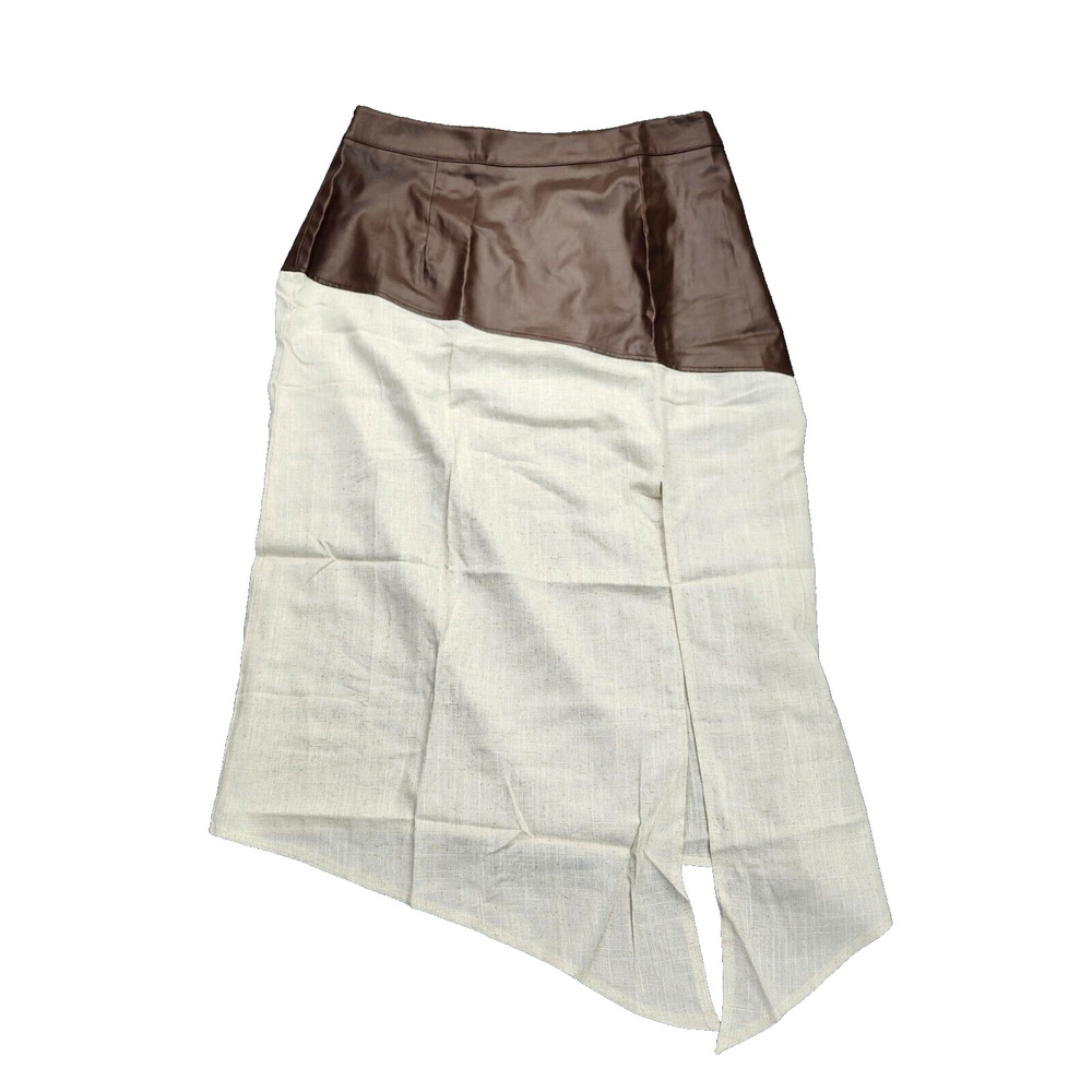 Brown and Cream Asymmetric Mini Skirt